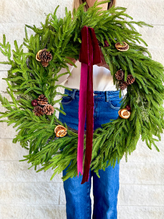 XL Real Touch Norfolk Pine Wreath 28"L