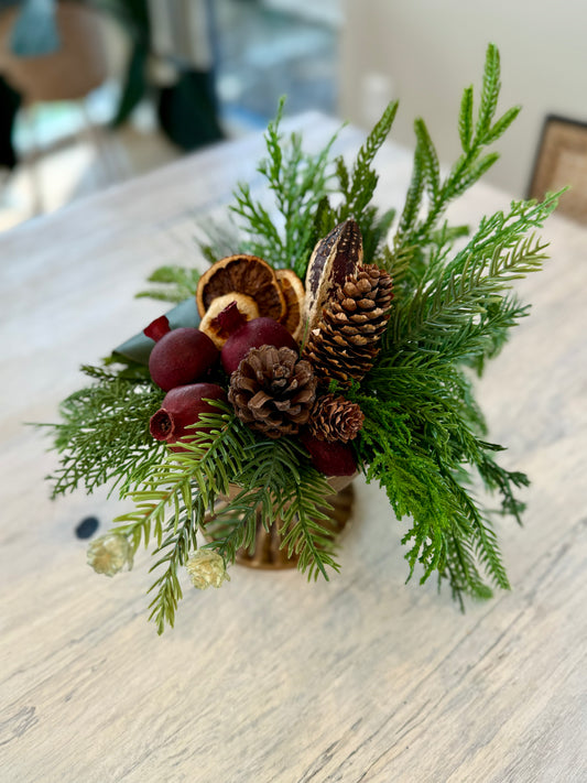 Pomegranate Arrangement in Brass Compote Vase