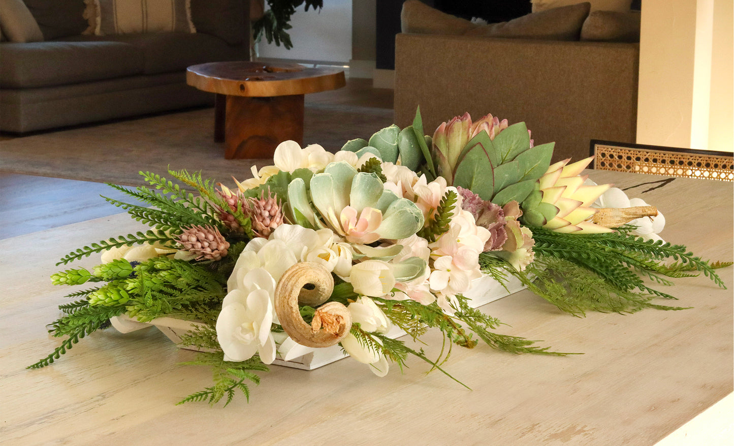 Spring and Summer Succulent Protea Beauty Centerpiece